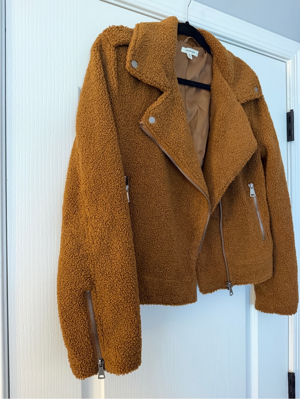 Max Studio Teddy Moto Jacket in Caramel Brown - Picture 2 of 3
